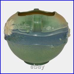 Roseville Cosmos Green 1939 Vintage Art Pottery Ceramic Handled Bowl Vase 376-6