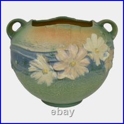 Roseville Cosmos Green 1939 Vintage Art Pottery Ceramic Handled Bowl Vase 376-6