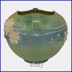 Roseville Cosmos Green 1939 Vintage Art Pottery Ceramic Handled Bowl Vase 376-6