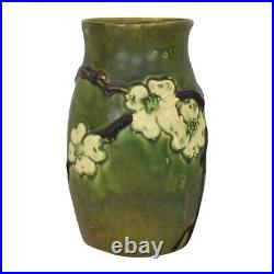 Roseville Dogwood Smooth 1920 Vintage Art Deco Pottery Green Ceramic Vase 135-8