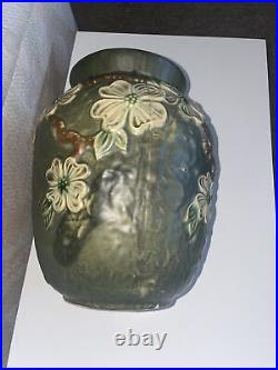 Roseville Dogwood Textured 1926 Vintage Art Pottery Green Ceramic Vase 301 Fab