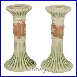 Roseville Donatello 1916 Vintage Art Pottery Ceramic Candle Holders 1008-7