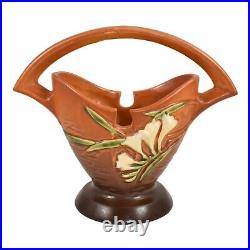 Roseville Freesia Brown 1945 Mid Century Modern Art Pottery Ceramic Basket 390-7
