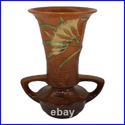 Roseville Freesia Brown 1945 Mid Century Modern Art Pottery Ceramic Vase 124-9