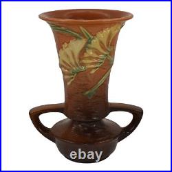 Roseville Freesia Brown 1945 Mid Century Modern Art Pottery Ceramic Vase 124-9