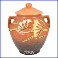 Roseville Freesia Brown 1945 Vintage Art Pottery Ceramic Cookie Jar 4-8