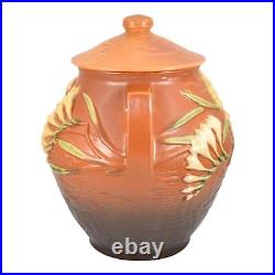 Roseville Freesia Brown 1945 Vintage Art Pottery Ceramic Cookie Jar 4-8