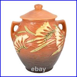 Roseville Freesia Brown 1945 Vintage Art Pottery Ceramic Cookie Jar 4-8