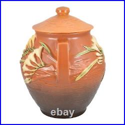 Roseville Freesia Brown 1945 Vintage Art Pottery Ceramic Cookie Jar 4-8
