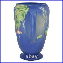 Roseville Fuchsia 1938 Vintage Art Pottery Blue Ceramic Handled Vase 893-6