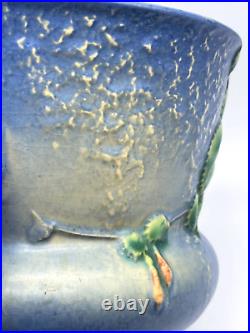 Roseville Fuchsia Vtg Art Pottery Blue Ceramic Flower Pot Planter 646-5 READ