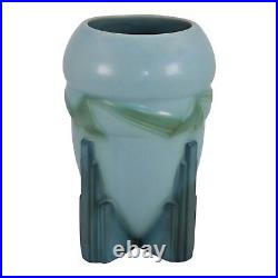 Roseville Futura Blue 1928 Vintage Art Deco Pottery Spaceship Ceramic Vase 405-7