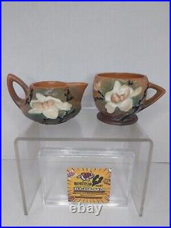 Roseville Magnolia Brown 1943 Art Pottery Ceramic Mug 3-3 / Creamer 4-C