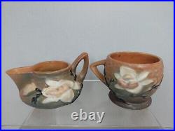 Roseville Magnolia Brown 1943 Art Pottery Ceramic Mug 3-3 / Creamer 4-C