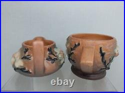 Roseville Magnolia Brown 1943 Art Pottery Ceramic Mug 3-3 / Creamer 4-C