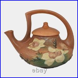 Roseville Magnolia Brown 1943 Mid Century Modern Art Pottery Ceramic Teapot 4