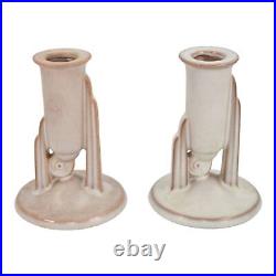Roseville Moderne White 1936 Vintage Art Pottery Ceramic Candle Holders 1111-4