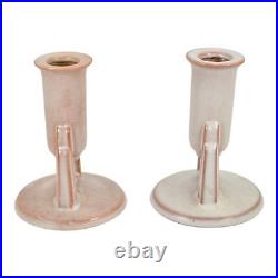 Roseville Moderne White 1936 Vintage Art Pottery Ceramic Candle Holders 1111-4