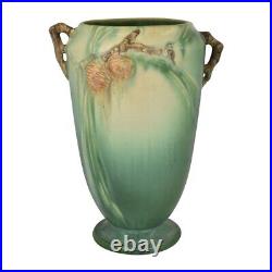Roseville Pine Cone 1935 Vintage Art Pottery Green Ceramic Handled Vase 709-10
