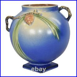 Roseville Pine Cone 1936 Vintage Art Pottery Blue Ceramic Pedestal Vase 745-7