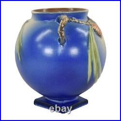 Roseville Pine Cone 1936 Vintage Art Pottery Blue Ceramic Pedestal Vase 745-7