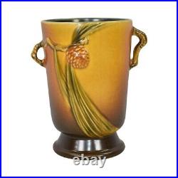 Roseville Pine Cone 1936 Vintage Art Pottery Brown Handled Ceramic Vase 704-7