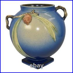 Roseville Pine Cone Blue 1936 Vintage Art Pottery Ceramic Pedestal Vase 745-7