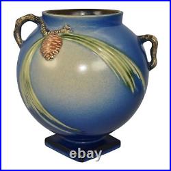 Roseville Pine Cone Blue 1936 Vintage Art Pottery Ceramic Pedestal Vase 745-7