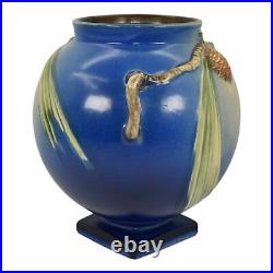 Roseville Pine Cone Blue 1936 Vintage Art Pottery Ceramic Pedestal Vase 745-7