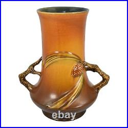 Roseville Pine Cone Brown 1936 Vintage Art Pottery Ceramic Flower Vase 842-8