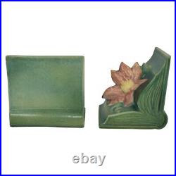 Roseville Pottery Clematis Green 1944 Vintage Art Pottery Ceramic Bookends 14