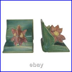 Roseville Pottery Clematis Green 1944 Vintage Art Pottery Ceramic Bookends 14