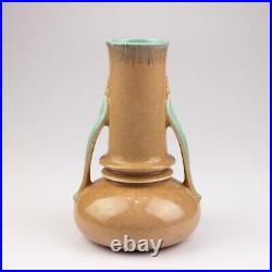 Roseville Pottery Orian Vase, Shape 735-7, Tan/Turquoise
