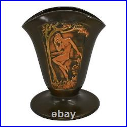 Roseville Rosecraft Panel Brown 1926 Vintage Art Pottery Ceramic Nude Fan Vase
