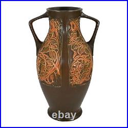 Roseville Rosecraft Panel Brown 1926 Vintage Art Pottery Ceramic Vase 299-12