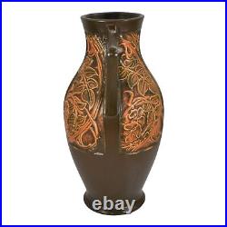 Roseville Rosecraft Panel Brown 1926 Vintage Art Pottery Ceramic Vase 299-12