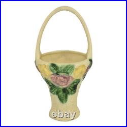 Roseville Rozane 1917 Antique Art Pottery Ivory Tall Ceramic Basket