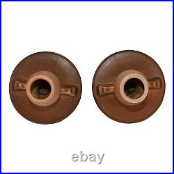 Roseville Rozane Patterns Brown 1941 Art Pottery Ceramic Candle Holders 1144-3