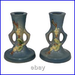 Roseville Snowberry Blue 1947 Vintage Art Pottery Ceramic Candle Holders 1CS2