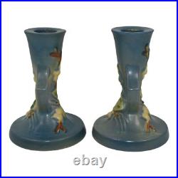 Roseville Snowberry Blue 1947 Vintage Art Pottery Ceramic Candle Holders 1CS2