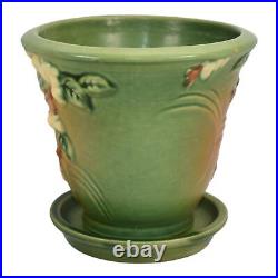 Roseville Snowberry Green 1947 Art Pottery Ceramic Flower Pot and Saucer 1PS-5