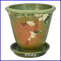 Roseville Snowberry Green 1947 Art Pottery Ceramic Flower Pot and Saucer 1PS-5