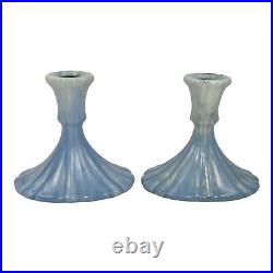 Roseville Tourmaline Blue 1933 Vintage Art Pottery Ceramic Candle Holders 1089-4