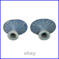 Roseville Tourmaline Blue 1933 Vintage Art Pottery Ceramic Candle Holders 1089-4