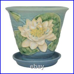 Roseville Water Lily 1943 Art Pottery Blue Ceramic Flower Pot Planter 664-5