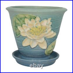 Roseville Water Lily 1943 Art Pottery Blue Ceramic Flower Pot Planter 664-5