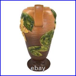 Roseville Water Lily 1943 Vintage Art Pottery Brown Ceramic Floor Vase 83-15