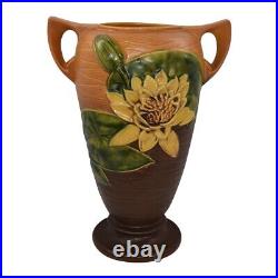 Roseville Water Lily Brown 1943 Vintage Art Pottery Ceramic Floor Vase 83-15