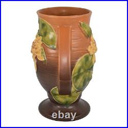 Roseville Water Lily Brown 1943 Vintage Art Pottery Handled Ceramic Vase 78-9