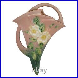Roseville White Rose 1940 Vintage Art Pottery Pink Ceramic Wall Pocket 1289-8